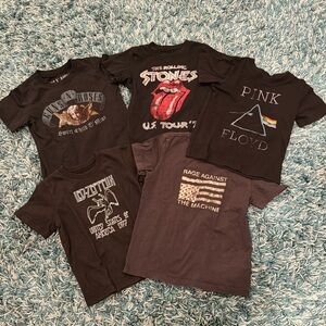 2T Set of 5 Band Tee shirts Pink Floyd, Guns N Roses, Rage, Zepplin, Stones